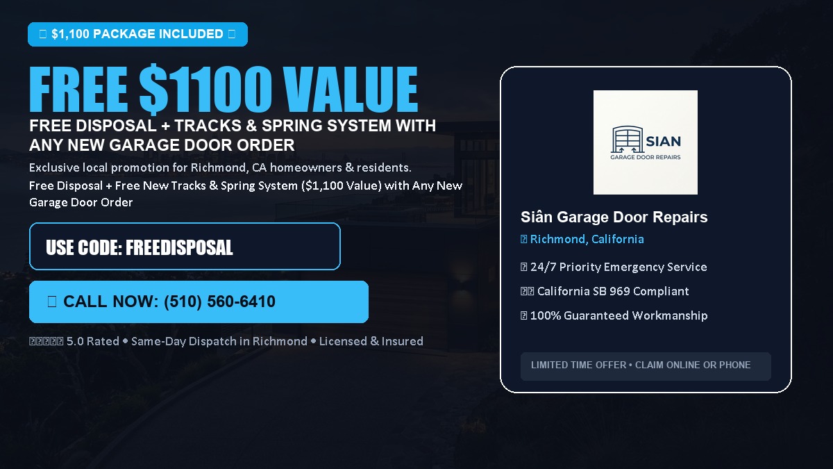 Free Disposal + Free New Tracks & Spring System with Any New Garage Door Order ($1100 Value) in Richmond, CA